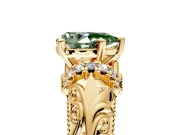 Solitaire Engagement Ring Setting for Fancy Green Pear-Shaped Center with Filigree Accent Basket and Prong Head in Yellow Gold