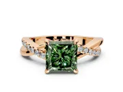 Solitaire Engagement Ring Setting for Fancy Green Princess Cut Center with Half-Pave Crossover Band and Prong Head in Rose Gold