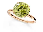 Low-Set Solitaire Engagement Ring Setting for Fancy Yellow Round Cut Center with Thin Plain Band and Prong Head in Rose Gold