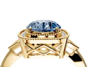 Halo Engagement Ring Setting for Fancy Blue Round Cut Center with Milgrain Rim, Pave Band and Prong Head in Yellow Gold