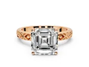 Solitaire Engagement Ring Setting for Asscher Cut Center with Milgrain X Pattern Band and Prong Head in Rose Gold