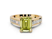 Solitaire Engagement Ring Setting for Fancy Yellow Emerald Cut Center with Channel Band and Double Claw Prong Head in Yellow Gold