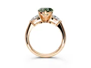 3 Stone Engagement Ring Setting for Fancy Green Heart-Shaped Center with Large Pear-Shaped Accents and Prong Head in Rose Gold