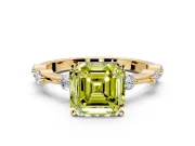 Solitaire Engagement Ring Setting for Fancy Yellow Asscher Cut Center with Bezel Station Band and Prong Head in Yellow Gold
