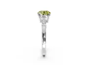 3 Stone Engagement Ring Setting for Fancy Yellow Round Cut Center with Baguette Accents and Prong Head in White Gold