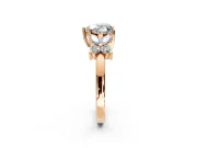 Floral Engagement Ring Setting for Heart-Shaped Center with Marquise Cluster Shoulders and Prong Head in Rose Gold