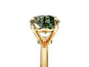 Minimalist Solitaire Engagement Ring Setting for Fancy Green Round Cut Center with Thin Band and Prong Head in Yellow Gold