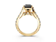 Solitaire Engagement Ring Setting for Fancy Black Princess Cut Center with Pave Cathedral Shoulders and Prong Head in Yellow Gold