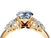 Leaf Cluster Engagement Ring Setting for Fancy Blue Oval Center with Marquise Accents and Prong Head in Yellow Gold