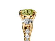 3 Stone Engagement Ring Setting for Fancy Yellow Round Cut Center with Crossover Basket, Pave Band and Prong Head in Yellow Gold