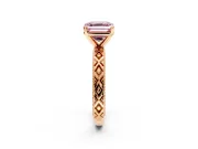 Solitaire Engagement Ring Setting for Fancy Pink Asscher Cut Center with Milgrain X Pattern Band and Prong Head in Rose Gold