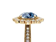 Milgrain Halo Engagement Ring Setting for Fancy Blue Round Cut Center with Bezel Point Accents and Prong Head in Yellow Gold