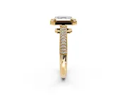 Milgrain Halo Engagement Ring Setting for Asscher Cut Center with Three-Sided Pave Band and Prong Head in Yellow Gold
