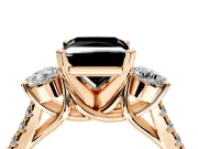 3 Stone Engagement Ring Setting for Fancy Black Princess Cut Center with Crossover Basket, Pave Band and Prong Head in Rose Gold
