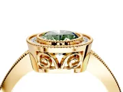 Halo Engagement Ring Setting for Fancy Green Oval Center with Milgrain Halo, Pave Band and Prong Head in Yellow Gold