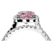 Halo Engagement Ring Setting for Fancy Pink Cushion Cut Center with Double Pave Split Shank and Prong Head in Sterling Silver