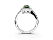 Milgrain Halo Engagement Ring Setting for Fancy Green Radiant Cut Center with Three-Sided Pave Band and Prong Head in Sterling Silver