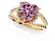 Halo Engagement Ring Setting for Fancy Pink Heart-Shaped Center with Rope Twist Split Shank and Prong Head in Yellow Gold