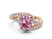 Solitaire Engagement Ring Setting for Fancy Pink Radiant Cut Center with Pave Bypass Twist Band and Prong Head in Rose Gold