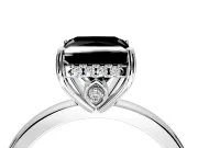 Solitaire Engagement Ring Setting for Fancy Black Princess Cut Center with Fine Wire Band and Prong Head in Sterling Silver
