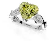 Solitaire Engagement Ring Setting for Fancy Yellow Heart-Shaped Center with Accented Twist Band and Leaf Prong Head in Platinum
