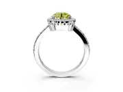 Halo Engagement Ring Setting for Fancy Yellow Round Cut Center with Inner Milgrain Border and Prong Head in White Gold
