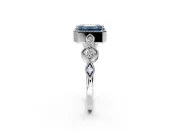 Vintage Station Engagement Ring Setting for Fancy Blue Emerald Cut Center with Accents and Prong Head in Platinum