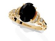 Solitaire Engagement Ring Setting for Fancy Black Oval Center with Filigree Band and Prong Head in Yellow Gold