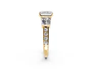 Channel-Set Engagement Ring Setting for Radiant Cut Center with Baguette Band and Prong Head in Yellow Gold