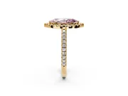 Pave Halo Engagement Ring Setting for Fancy Pink Marquise Center with Single Row Pave Band and Prong Head in Yellow Gold