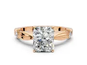 Solitaire Engagement Ring Setting for Radiant Cut Center with Carved Leaf Shoulders and Prong Head in Rose Gold