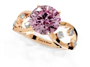 Solitaire Engagement Ring Setting for Fancy Pink Round Cut Center with Criss-Cross Accent Band and Prong Head in Rose Gold