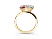 Fancy Pink Emerald Cut and Emerald Cut Lab-Grown Diamond Toi et Moi Engagement Ring with Prong-Set Stones in Yellow Gold