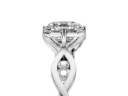 Solitaire Engagement Ring Setting for Asscher Cut Center with Accented Twist Band and Leaf Prong Head in Platinum