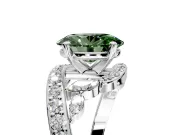 Solitaire Engagement Ring Setting for Fancy Green Oval Center with Pave Bypass Twist Band and Prong Head in Platinum