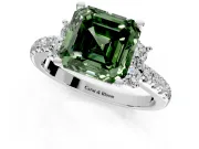 Paired Accent Engagement Ring Setting for Fancy Green Asscher Cut Center with Pave Band and Prong Head in Sterling Silver