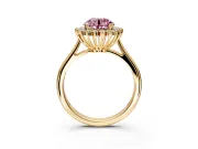 Starburst Halo Engagement Ring Setting for Fancy Pink Round Cut Center with Thin Round-Wire Band and Prong Head in Yellow Gold