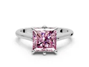 Solitaire Engagement Ring Setting for Fancy Pink Princess Cut Center with Cathedral Band and Prong Head in Platinum