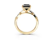 Baguette Engagement Ring Setting for Fancy Black Princess Cut Center with Alternating Bar-Set Band and Prong Head in Yellow Gold