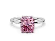 Solitaire Engagement Ring Setting for Fancy Pink Radiant Cut Center with Plain Band, Open Basket and Prong Head in Sterling Silver