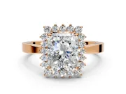 Starburst Halo Engagement Ring Setting for Radiant Cut Center with Flat Cathedral Band and Prong Head in Rose Gold