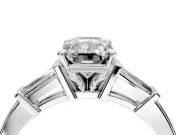 3 Stone Engagement Ring Setting for Emerald Cut Center with Channel Baguette Accents and Prong Head in Platinum