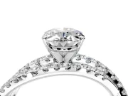 Solitaire Engagement Ring Setting for Oval Center with Woven 3-Strand Pave Band and Prong Head in Platinum