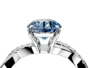 Crossover Engagement Ring Setting for Fancy Blue Round Cut Center with Pave and Plain Strands and Prong Head in Platinum