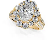 Large Accent Halo Engagement Ring Setting for Oval Center with Pave Split Shank and Prong Head in Yellow Gold