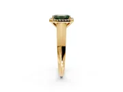 Halo Engagement Ring Setting for Fancy Green Emerald Cut Center with Knife Ridge Cathedral Band and Prong Head in Yellow Gold