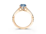 Solitaire Engagement Ring Setting for Fancy Blue Cushion Cut Center with Pave Split Shank and Prong Head in Rose Gold