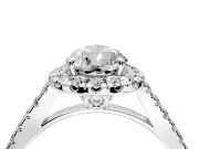 Halo Engagement Ring Setting for Pear-Shaped Center with Raised Halo, Pave Band and Prong Head in Platinum