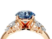 Leaf Cluster Engagement Ring Setting for Fancy Blue Round Cut Center with Marquise Accents and Prong Head in Rose Gold