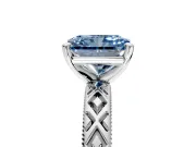 Solitaire Engagement Ring Setting for Fancy Blue Radiant Cut Center with Milgrain X Pattern Band and Prong Head in Platinum